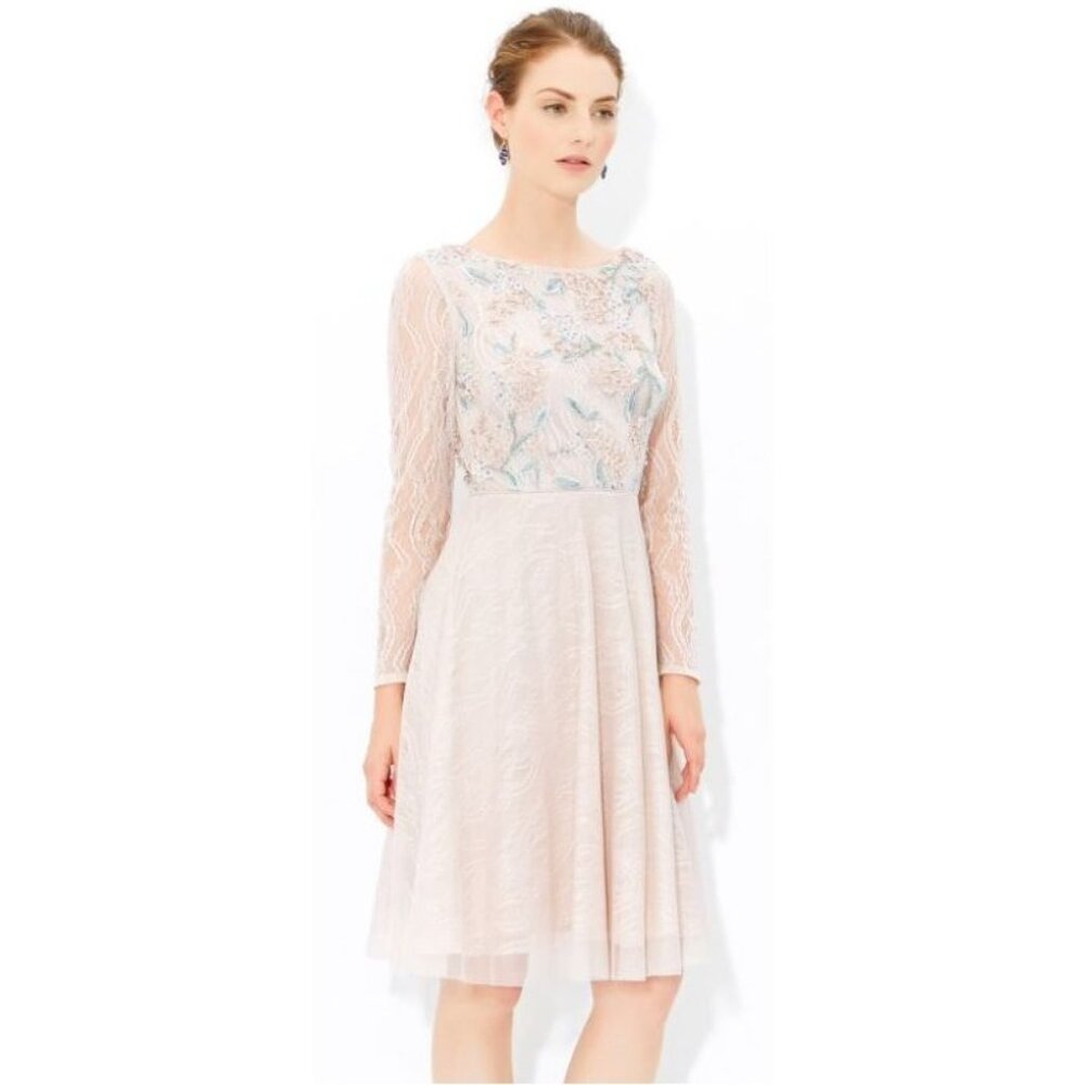 Monsoon London NWOT Joan Lace Floral Beaded Dress in Nude size 6
